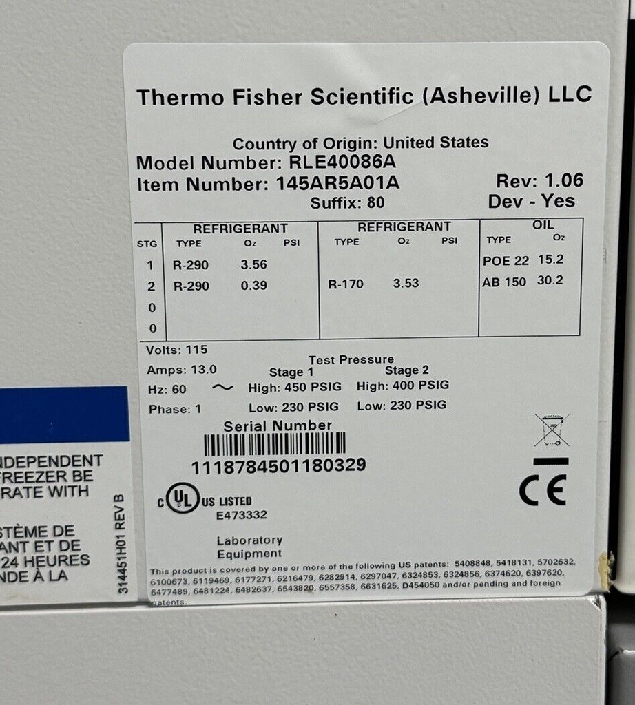 Thermo Fisher Scientific CU-FT RLE40086A -80C LAB Freezer; 115V #6