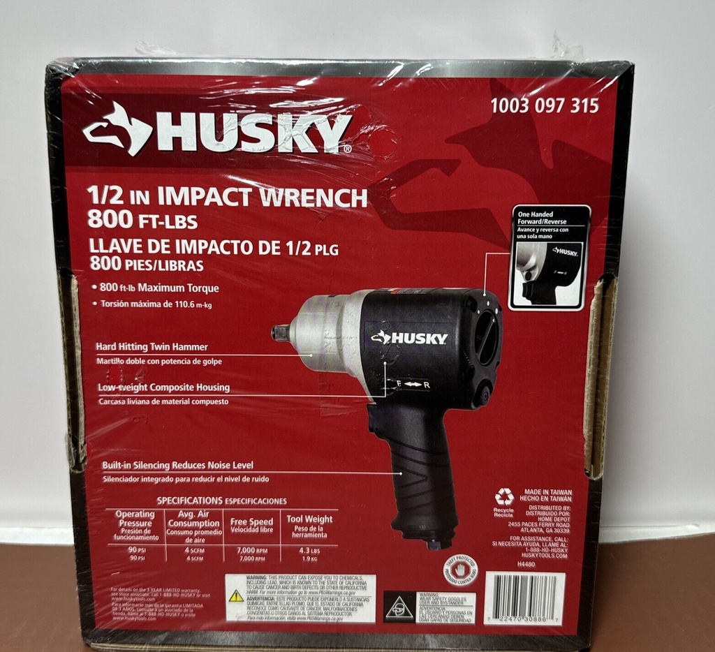 NEW Husky 1/2" H4480 Impact Wrench 800ft-lbs Pneumatic Jumbo Hammer 1003 097 315 #1