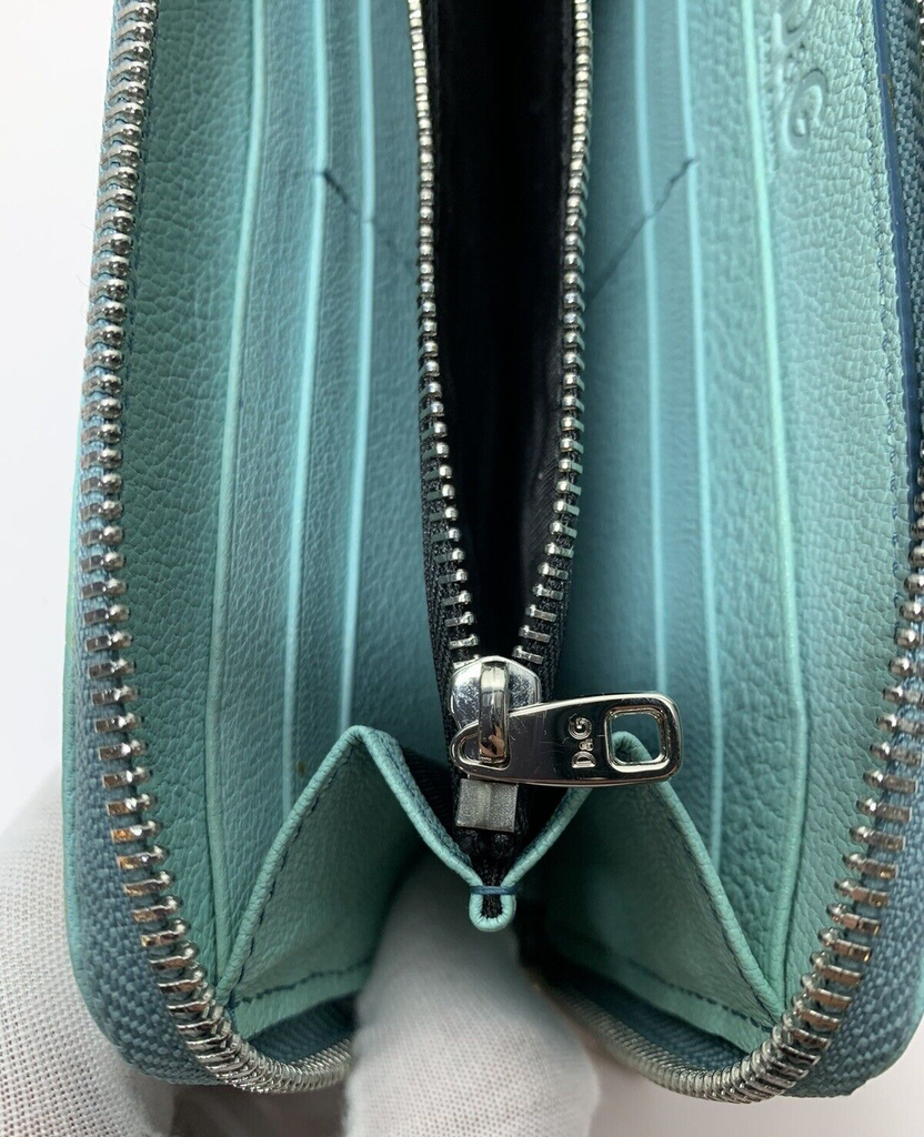 DOLCE & GABBANA Wallet Leather Small Zip Around Clutch Turquoise #5