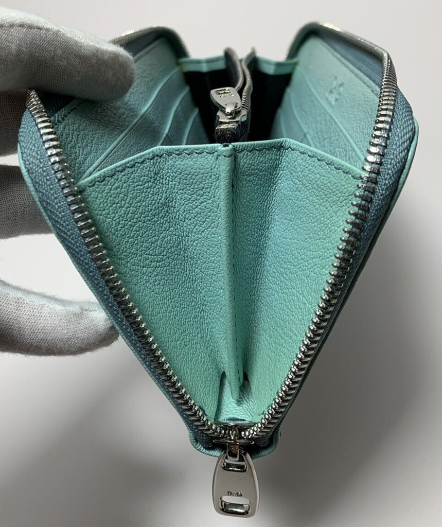 DOLCE & GABBANA Wallet Leather Small Zip Around Clutch Turquoise #7