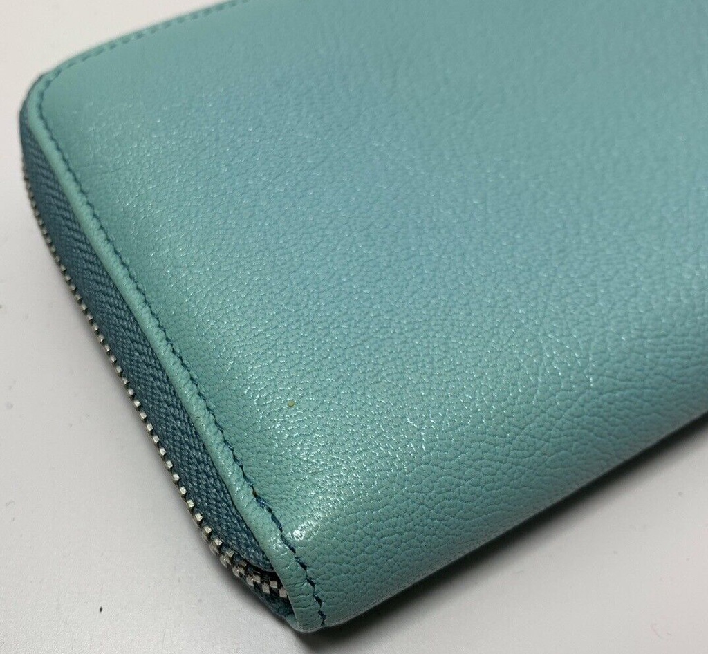 DOLCE & GABBANA Wallet Leather Small Zip Around Clutch Turquoise #21