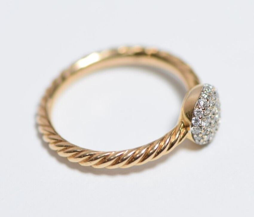 David Yurman 18 Karat Yellow Gold Cable Ring With Pave' Set Diamonds Size 7 #4