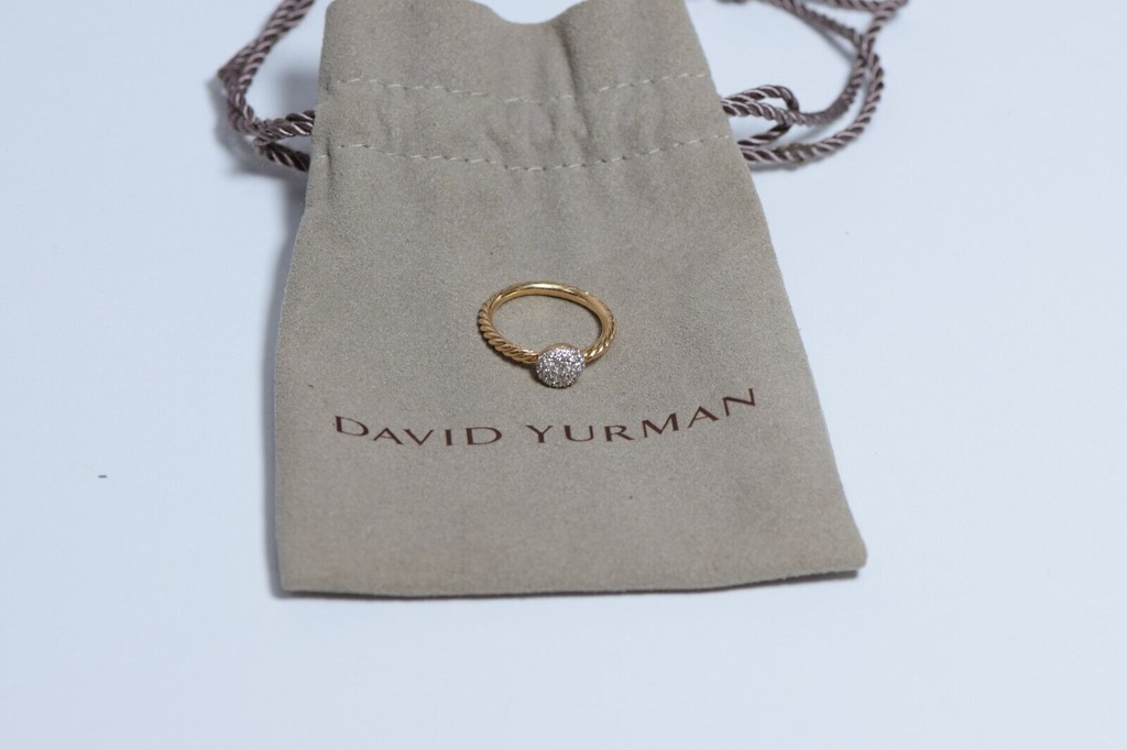 David Yurman 18 Karat Yellow Gold Cable Ring With Pave' Set Diamonds Size 7 #7