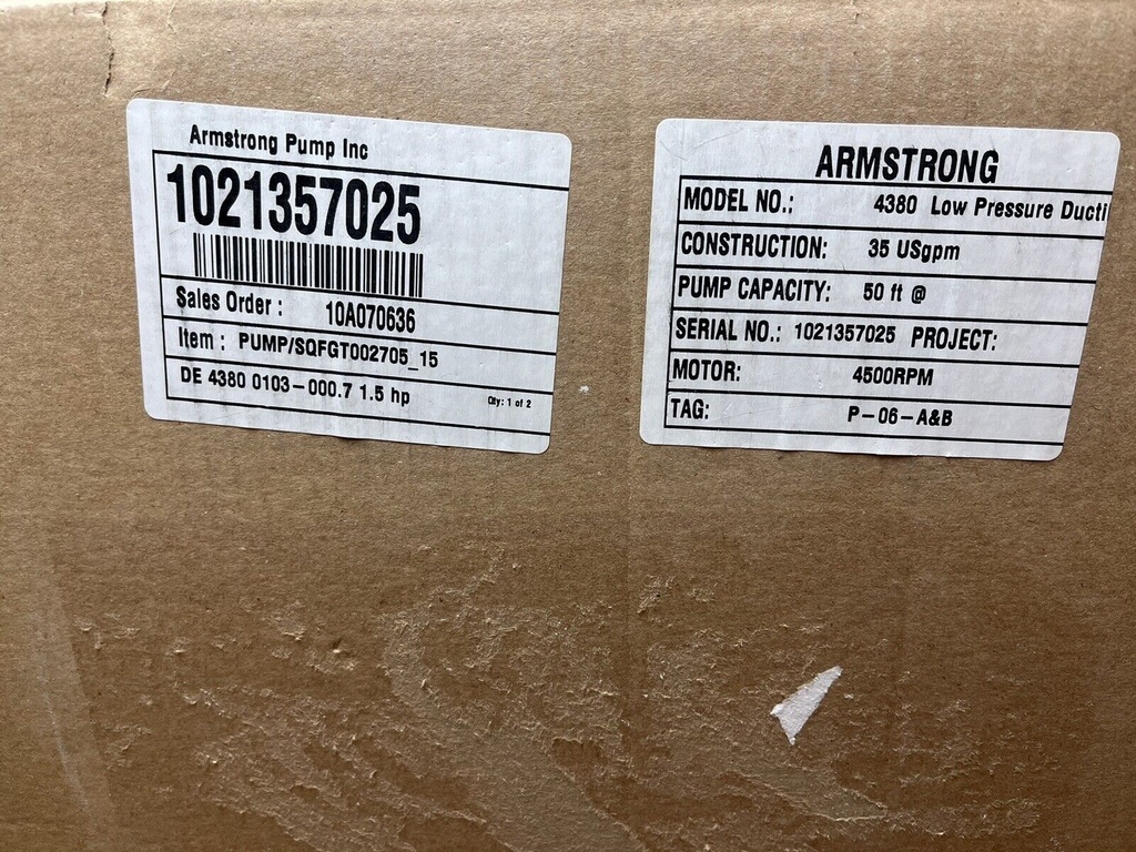 ARMSTRONG 4380 ANSI 125 Ductile Iron Design Envelope Low Pressure Pump #2