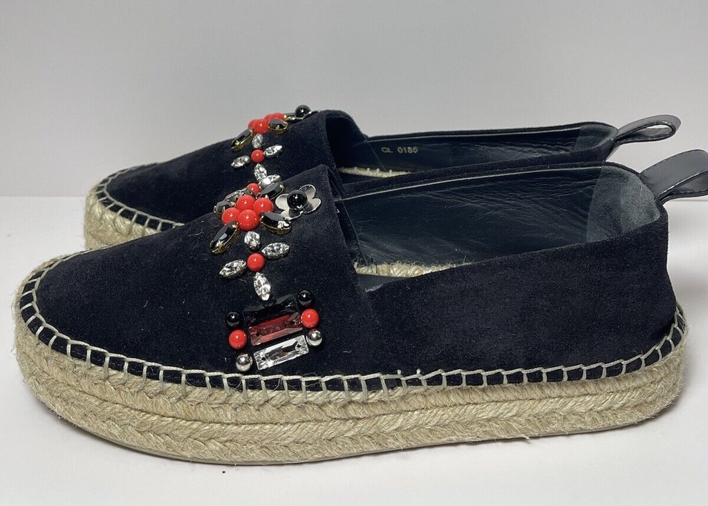 LOUIS VUITTON Black Suede Leather Frontier Embellished Espadrilles Size 37 Eu #2