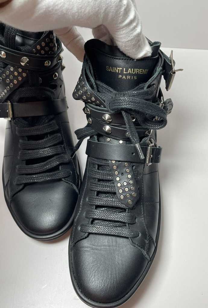 YSL SAINT LAURENT Studded High-Top Sneakers Size 35 Leather Black - 359804 #6