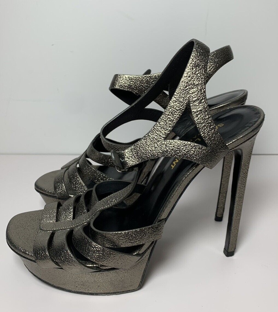 YSL Yves Saint Laurent Tribute Metallic T-Strap 105 Platform Pumps Shoes 39 #2