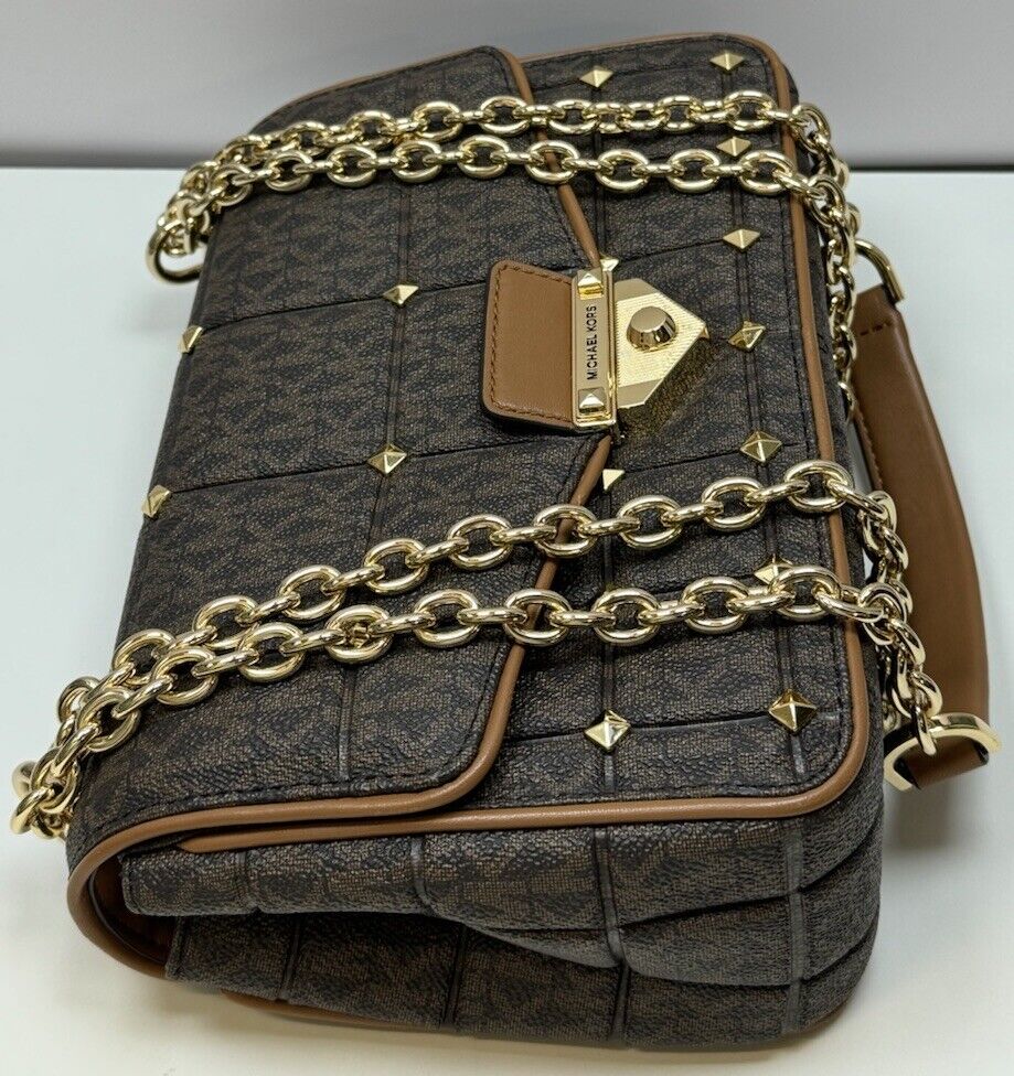 NEW MICHAEL MICHAEL KORS SoHo Large Studded Quilted Signature Logo Shoulder Bag #5