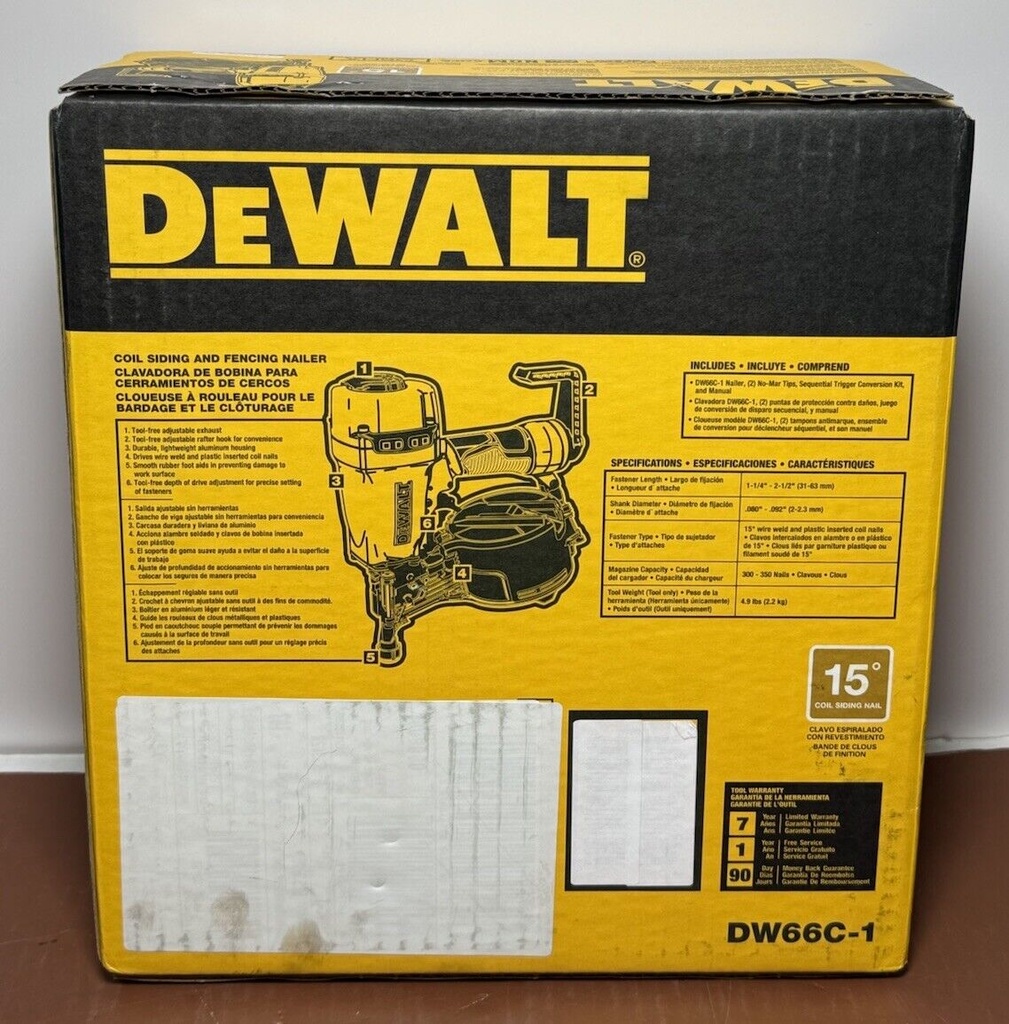 DEWALT COIL SIDING AND FENCING NAILER 15 DEG 2-1/2 IN DW66C-1 #2