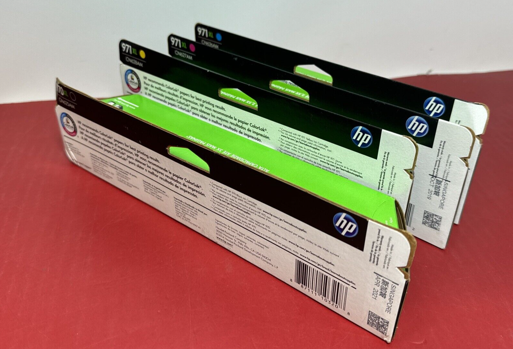 Set of 4 Genuine Factory Sealed HP 970XL BLK 971XL CYN MAG YEL Inkjets expired #5