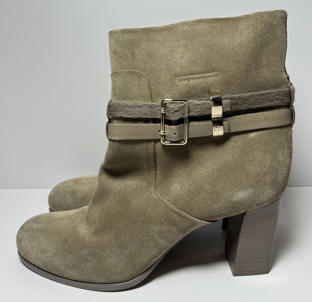 Dior Women's Taupe Suede Double Buckled Straps Ankle Boots #1