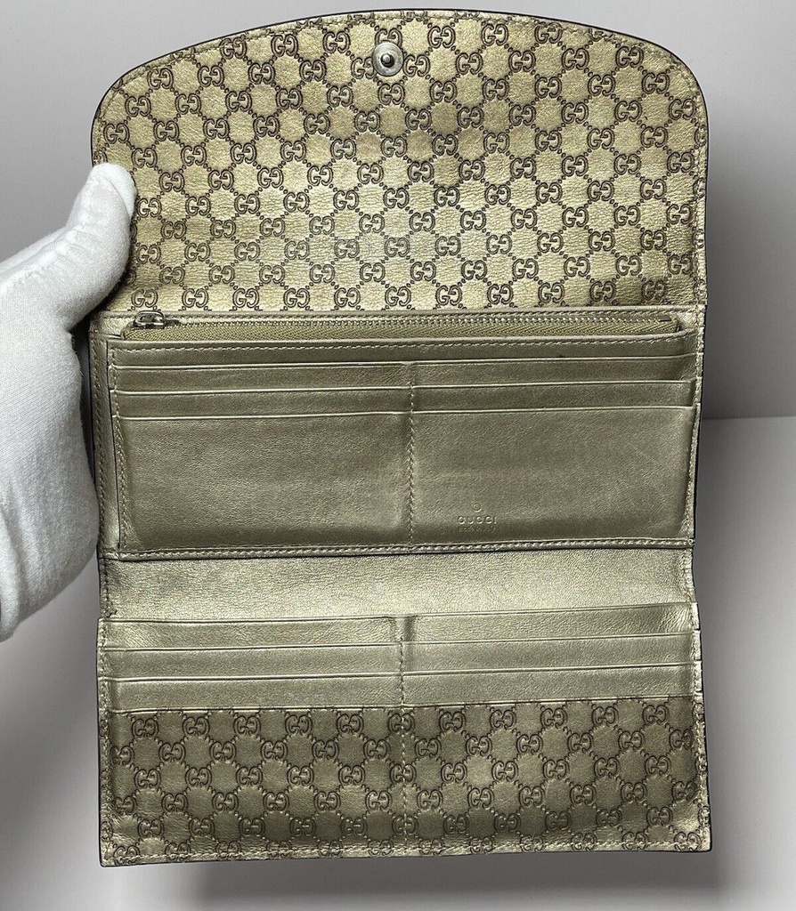 Gucci Micro GG Gucci Shima Sima Long Wallet 256926 Gold -Made in Italy #5