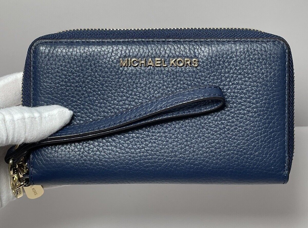 Michael Kors Jet Set Travel Flat Zip  Phone Case Wristlet Wallet Navy Blue #6