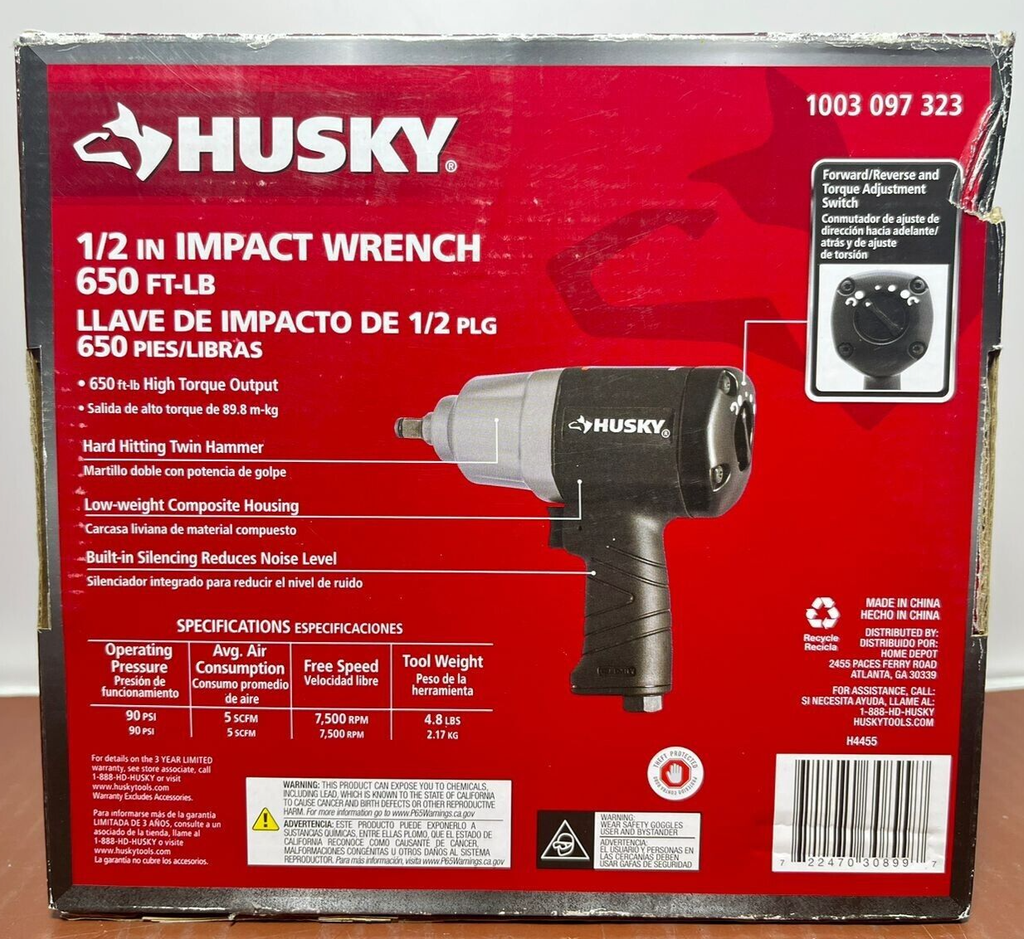 Husky 1003097323 1/2" Pneumatic 650 FT-LBS Impact Wrench  - Open Box #1