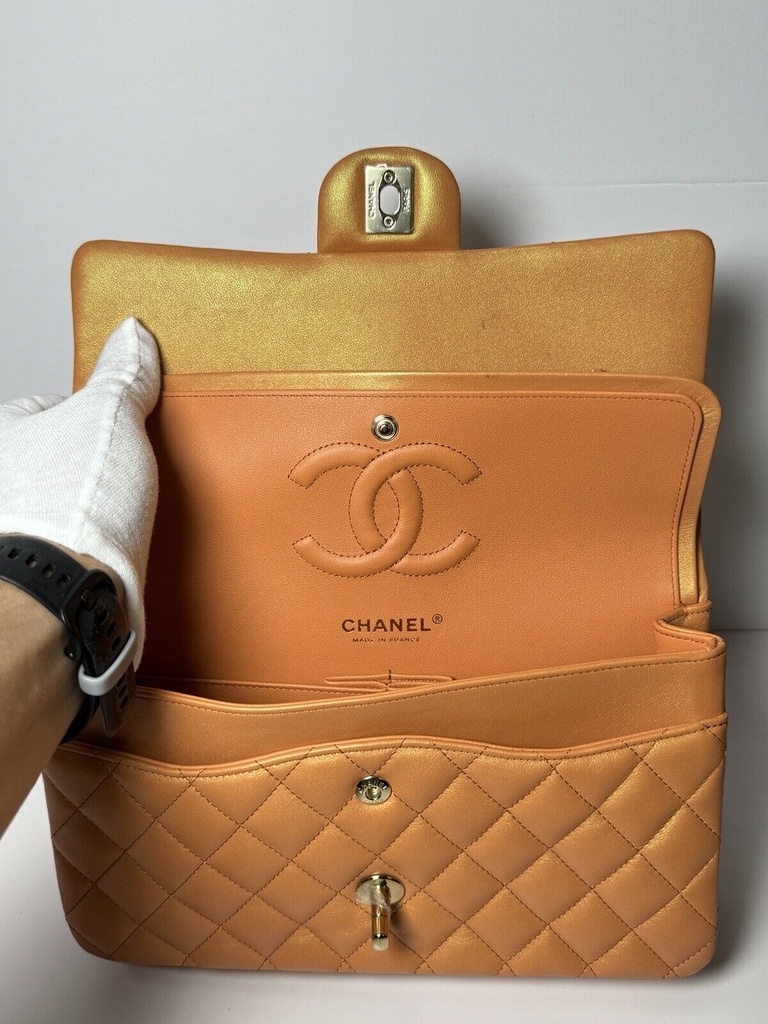 Chanel Orange Iridescent Medium Double Flap Bag #12