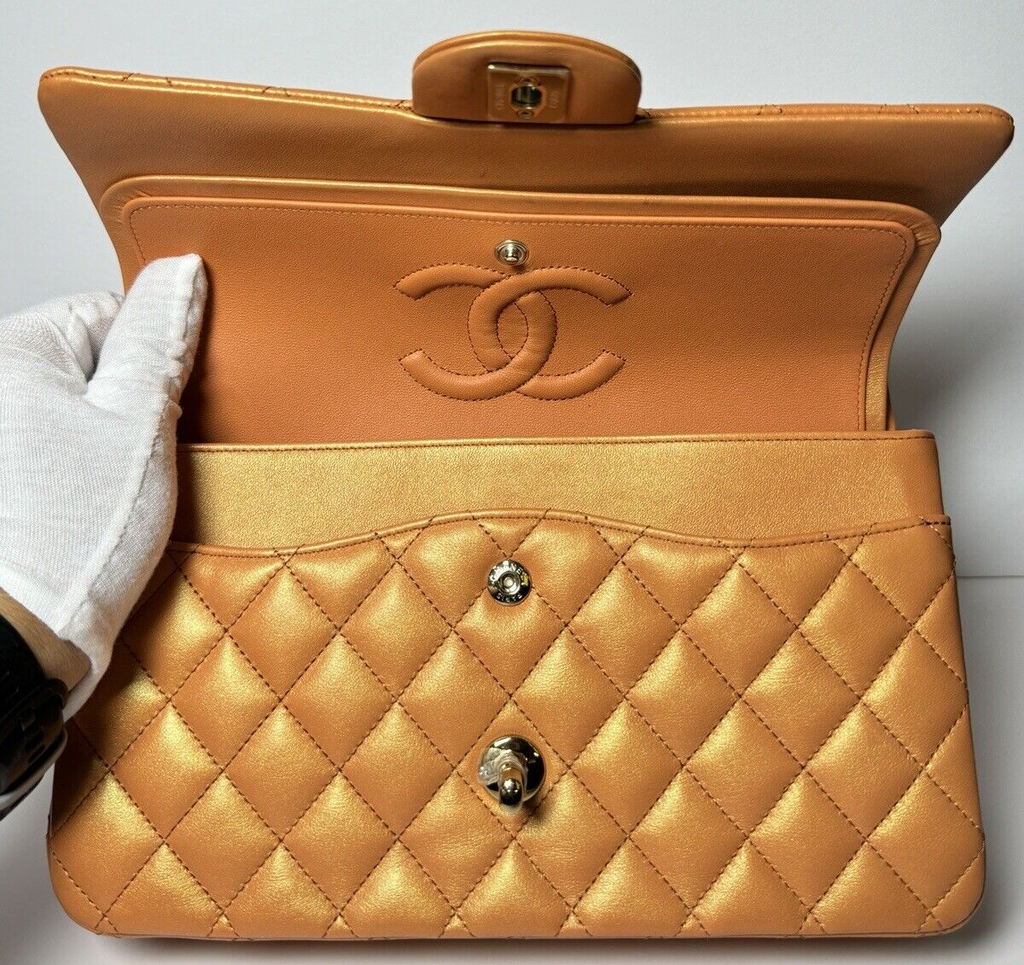 Chanel Orange Iridescent Medium Double Flap Bag #13