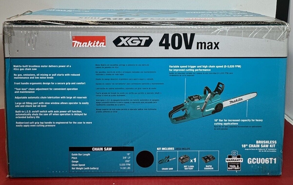 Brand New Makita 40V max XGT 18 Inch Chainsaw (GCU06T1) #1