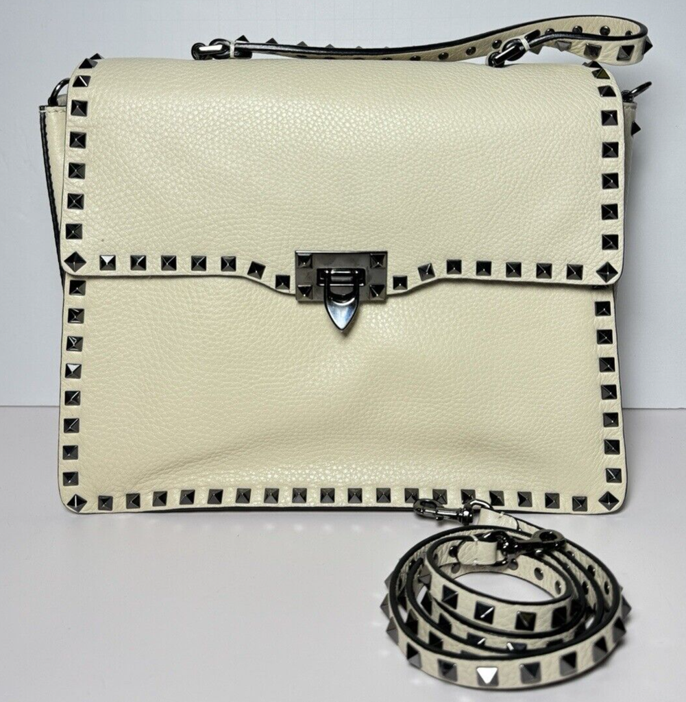 Valentino Rockstud Crossbody Shoulder Bag Grainy Calfskin Ivory #1