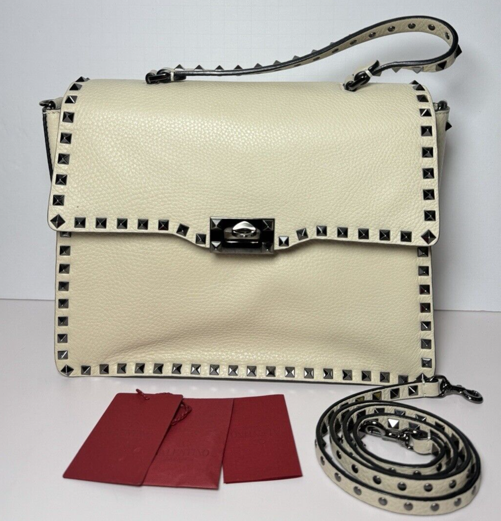 Valentino Rockstud Crossbody Shoulder Bag Grainy Calfskin Ivory #8