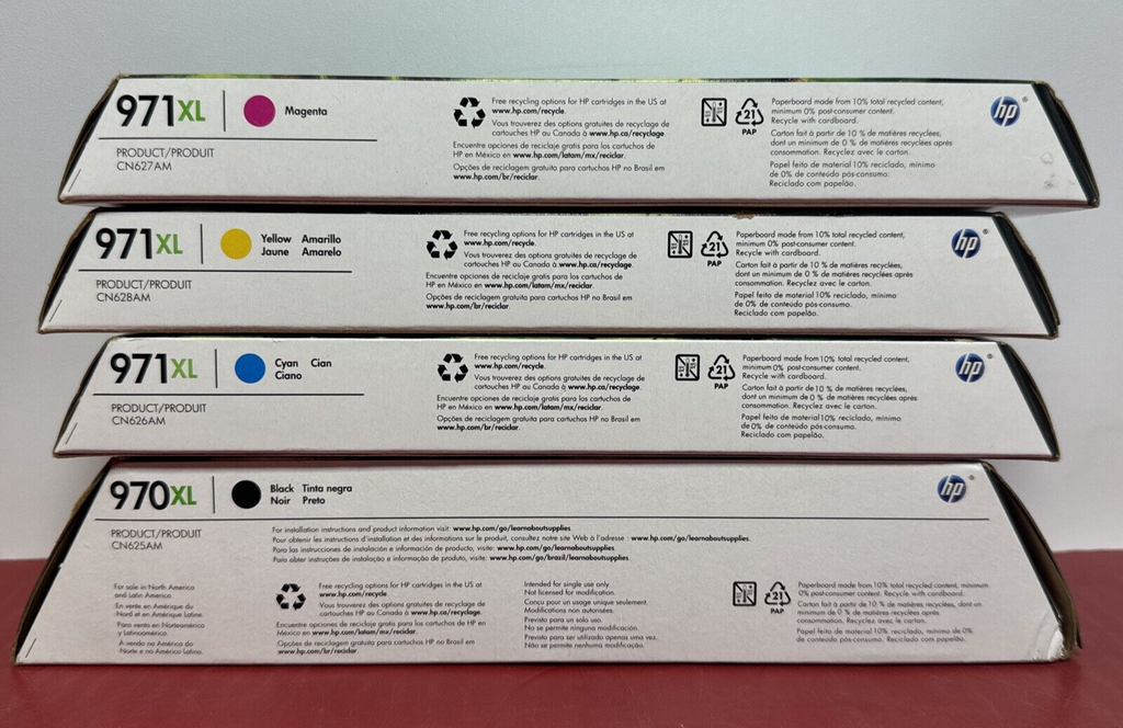 Set of 4 Genuine Factory Sealed HP 970XL BLK 971XL CYN MAG YEL Inkjets expired #1