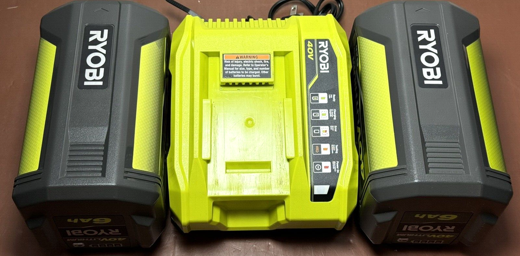 Ryobi Set 2x 40V 6.0 Ah Batteries & Rapid Charger OP406VNM Charger - New #1