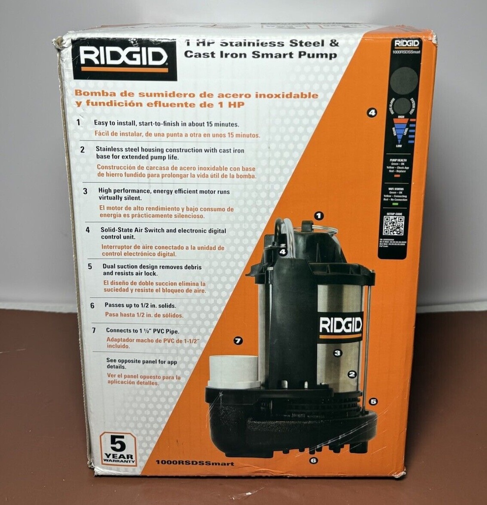 Brand New Sealed - RIDGID 70080-RHD1 Smart 1HP 90GPM Sump Pump 1000RSDSSMart #2