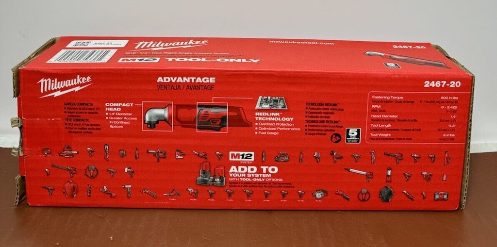 Milwaukee 2467-20 M12 1/4in Hex Right Angle Impact Driver (Tool only) #1