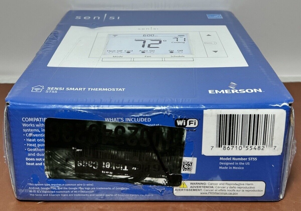 Emerson Sensi Smart Programmable Thermostat - White (ST55) New Tear In Plastic #3