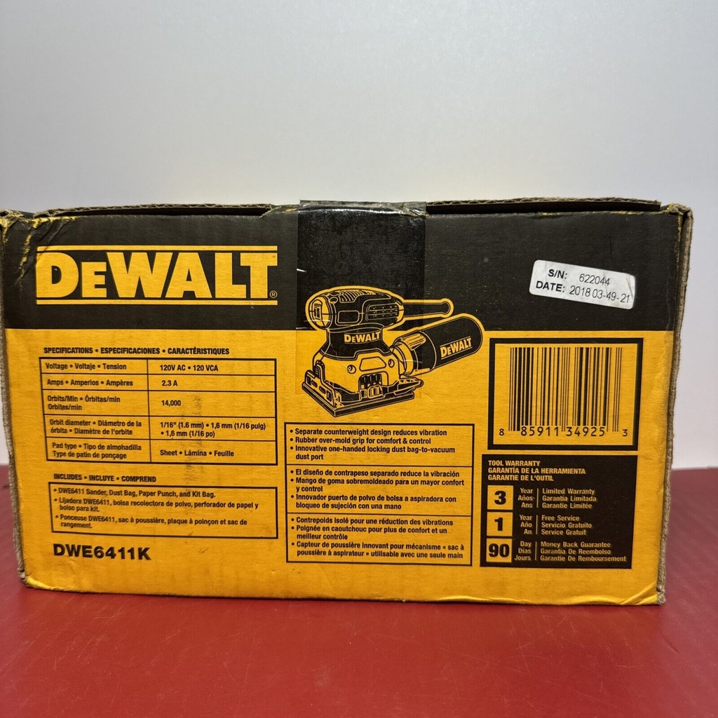 DEWALT DWE6411K 2.4 Amp 1/4 Sheet Finishing Palm Grip Sander Kit New #1