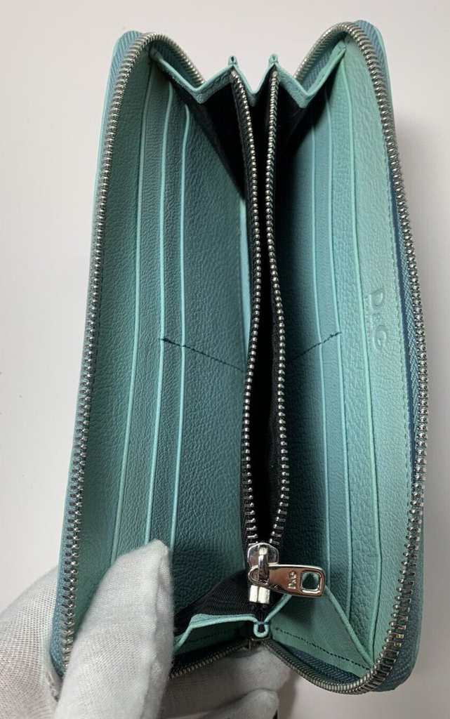 DOLCE & GABBANA Wallet Leather Small Zip Around Clutch Turquoise #3