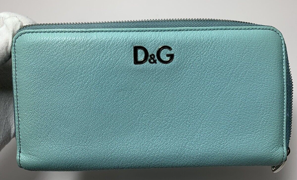 DOLCE & GABBANA Wallet Leather Small Zip Around Clutch Turquoise #11