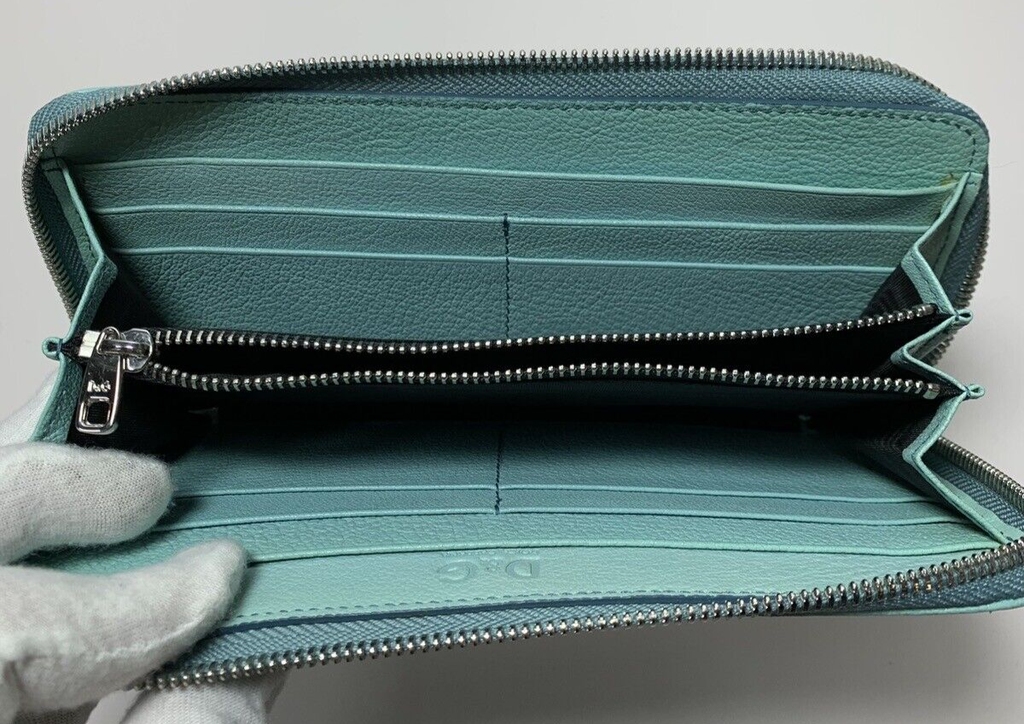 DOLCE & GABBANA Wallet Leather Small Zip Around Clutch Turquoise #12