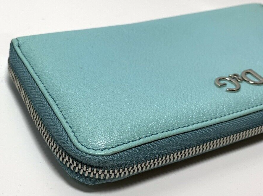 DOLCE & GABBANA Wallet Leather Small Zip Around Clutch Turquoise #18