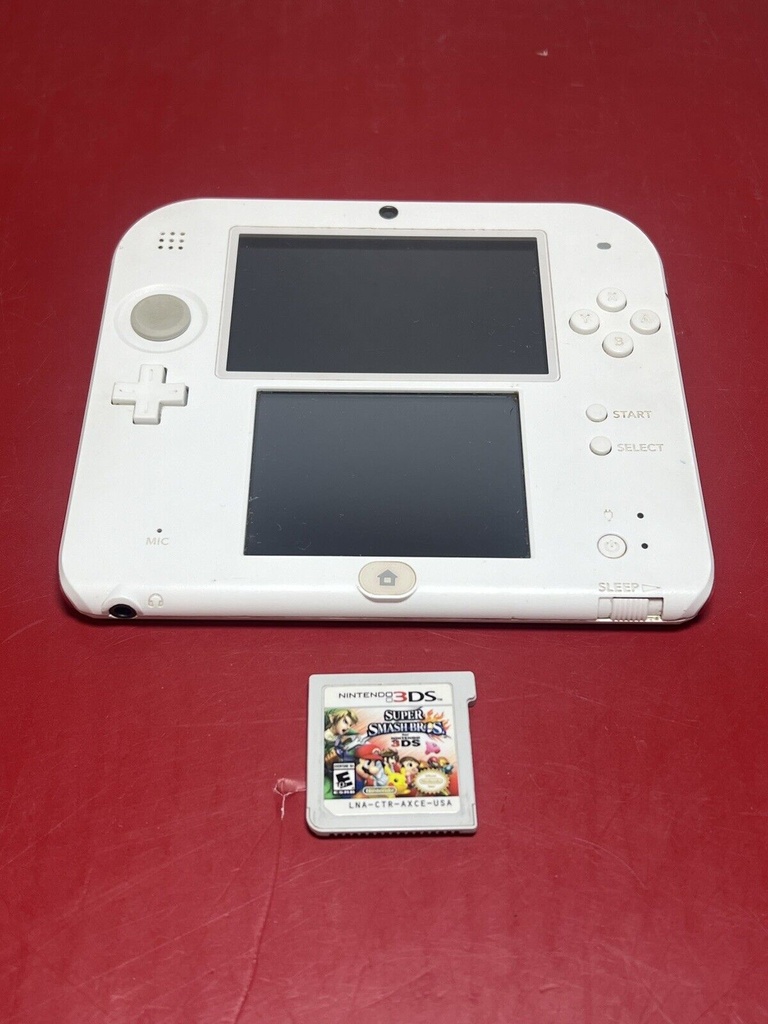 Nintendo 2DS FTR-001 White & Scarlet Red w/ Charger and Super Smash Bros! Tested #7