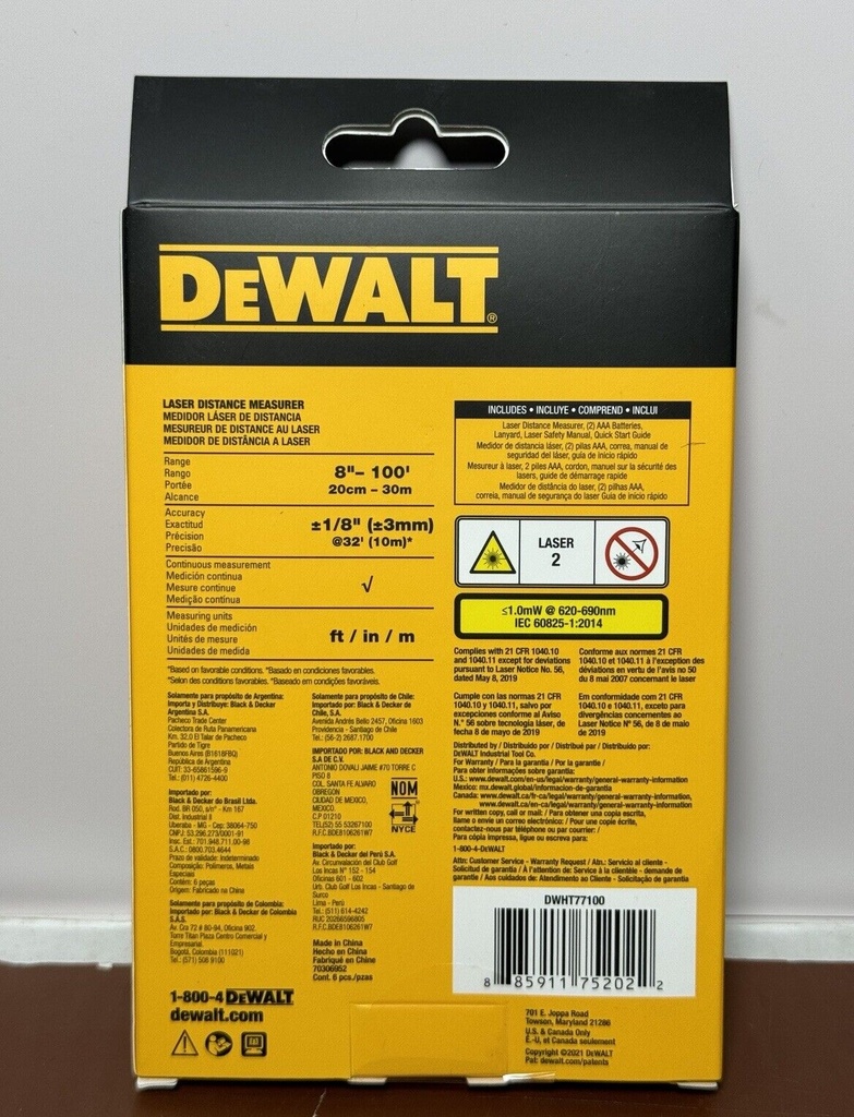 Dewalt 100ft Laser Distance Measurer 100’/30 m DWHT77100 -Brand New #1