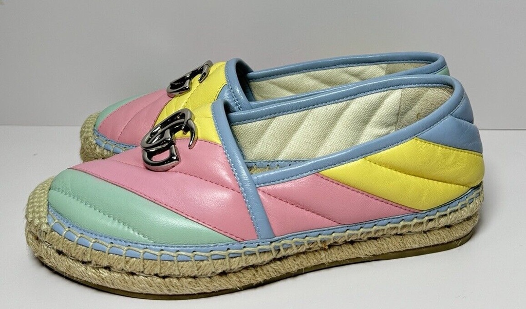 GUCCI Double G Marmont pastel matelasse leather espadrilles 34EU #2