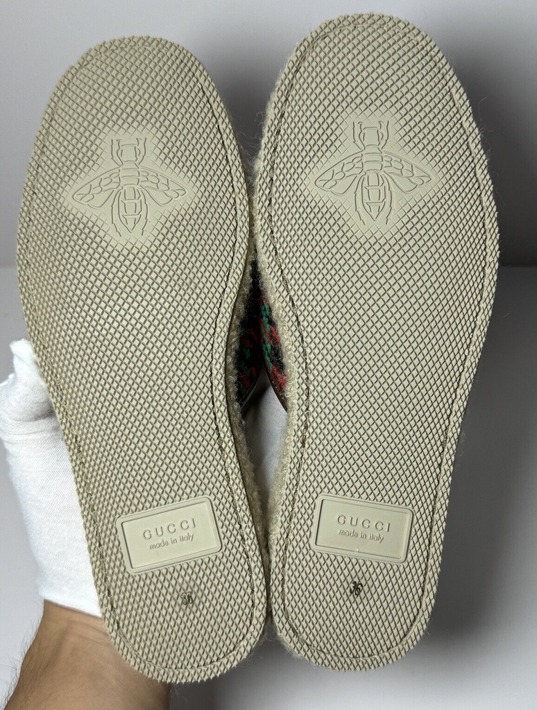 Gucci 'Fria' Houndstooth Gold Horsebit Shearling Lined Mule Slipper sz 36 #5