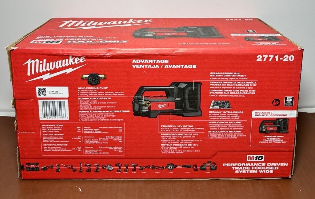 Milwaukee 2771-20 M18 FUEL 18V Water Transfer Pump - Brand New Sealed #2