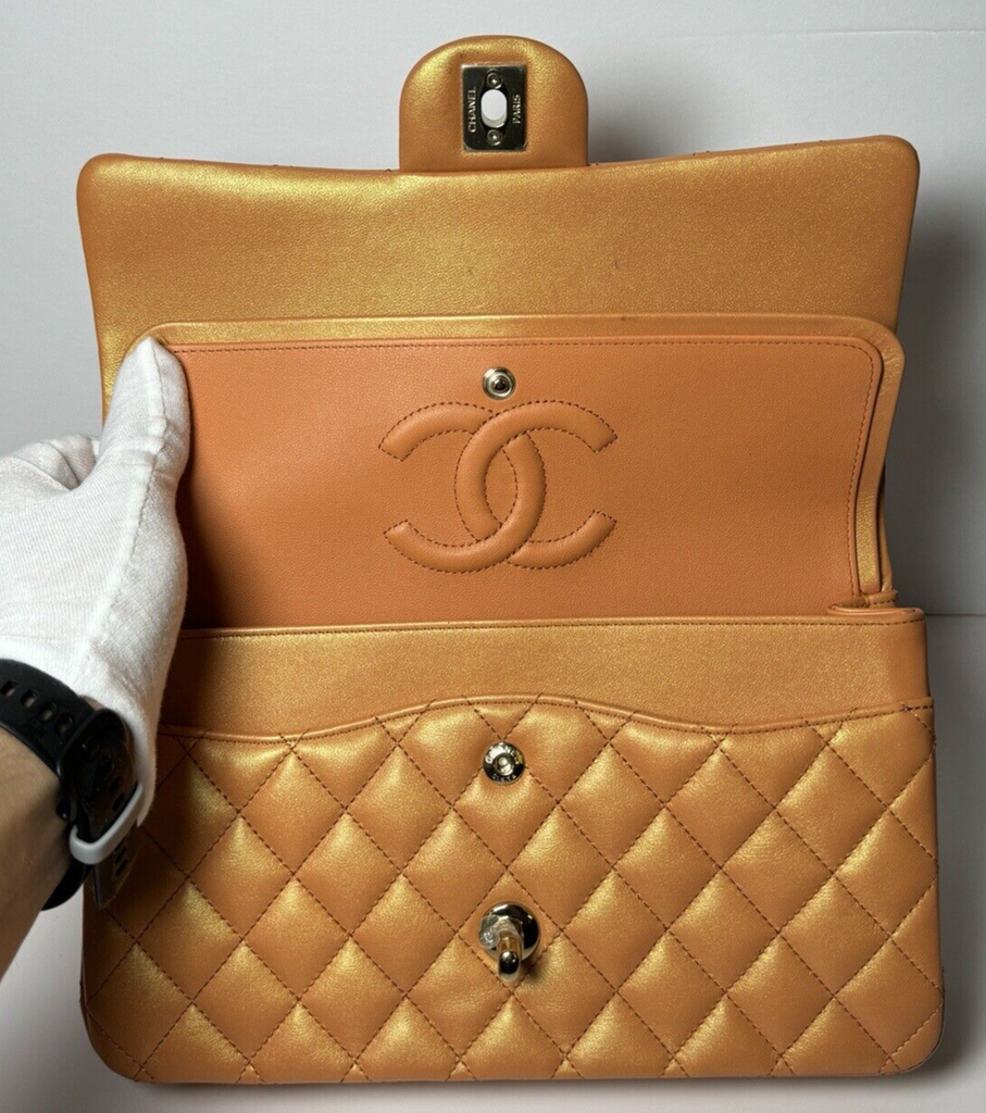 Chanel Orange Iridescent Medium Double Flap Bag #11