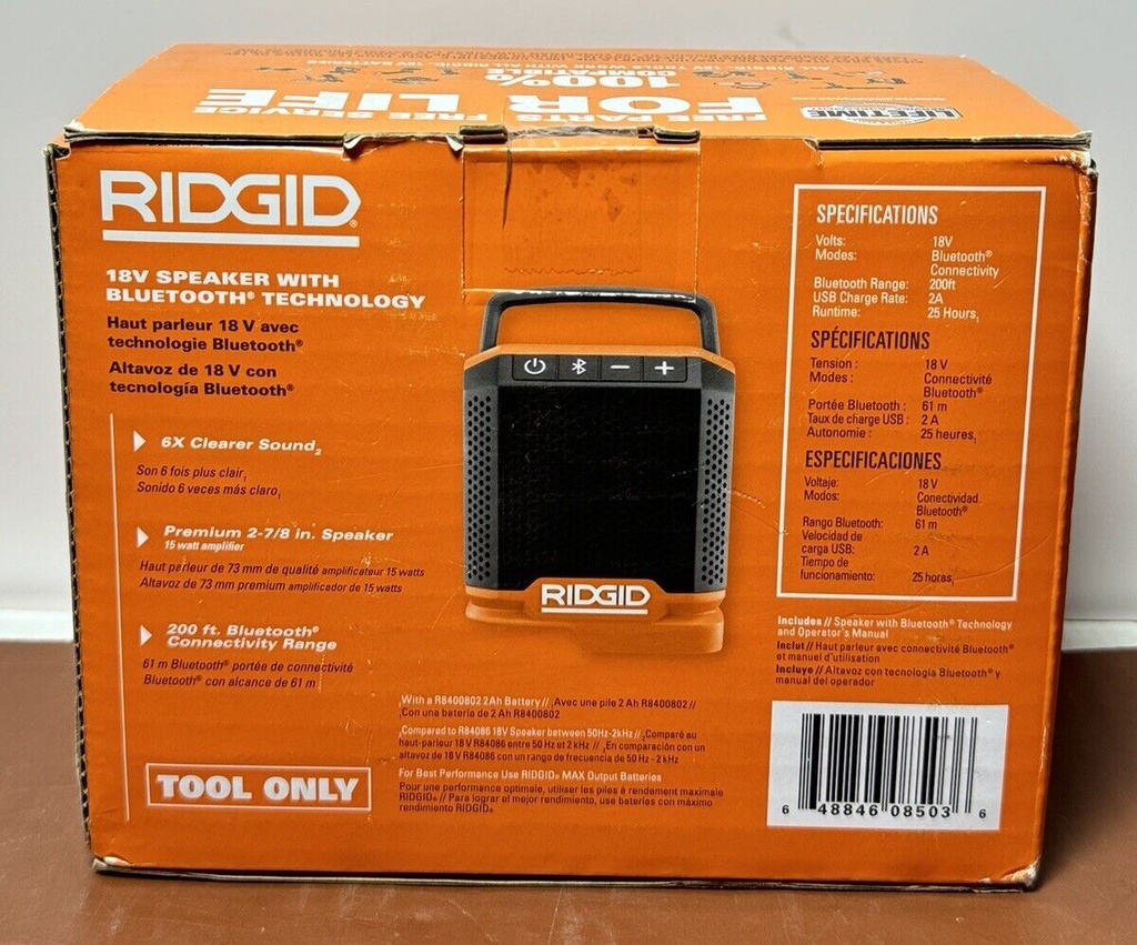 RIDGID 18V Bluetooth Speaker Premium Sound R84088B, 25 Hr Runtime #2