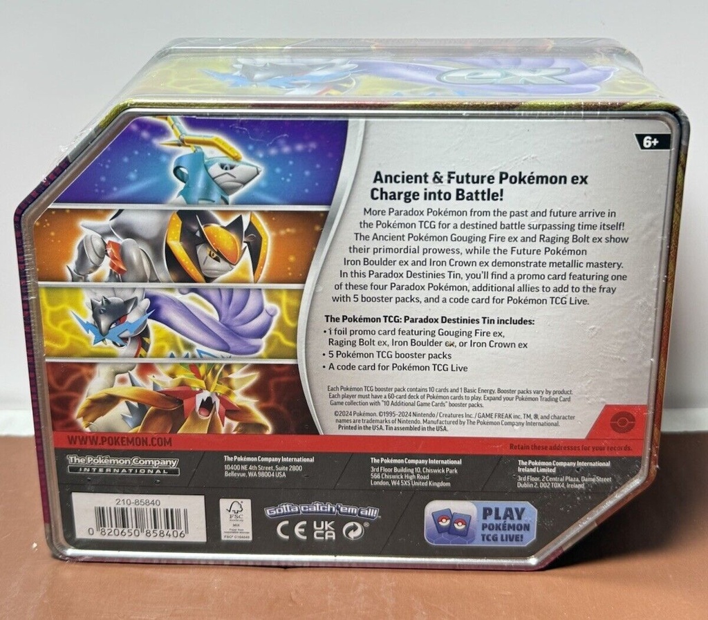 Pokemon Paradox Destinies Tin - Gouging Fire ex Sealed #1