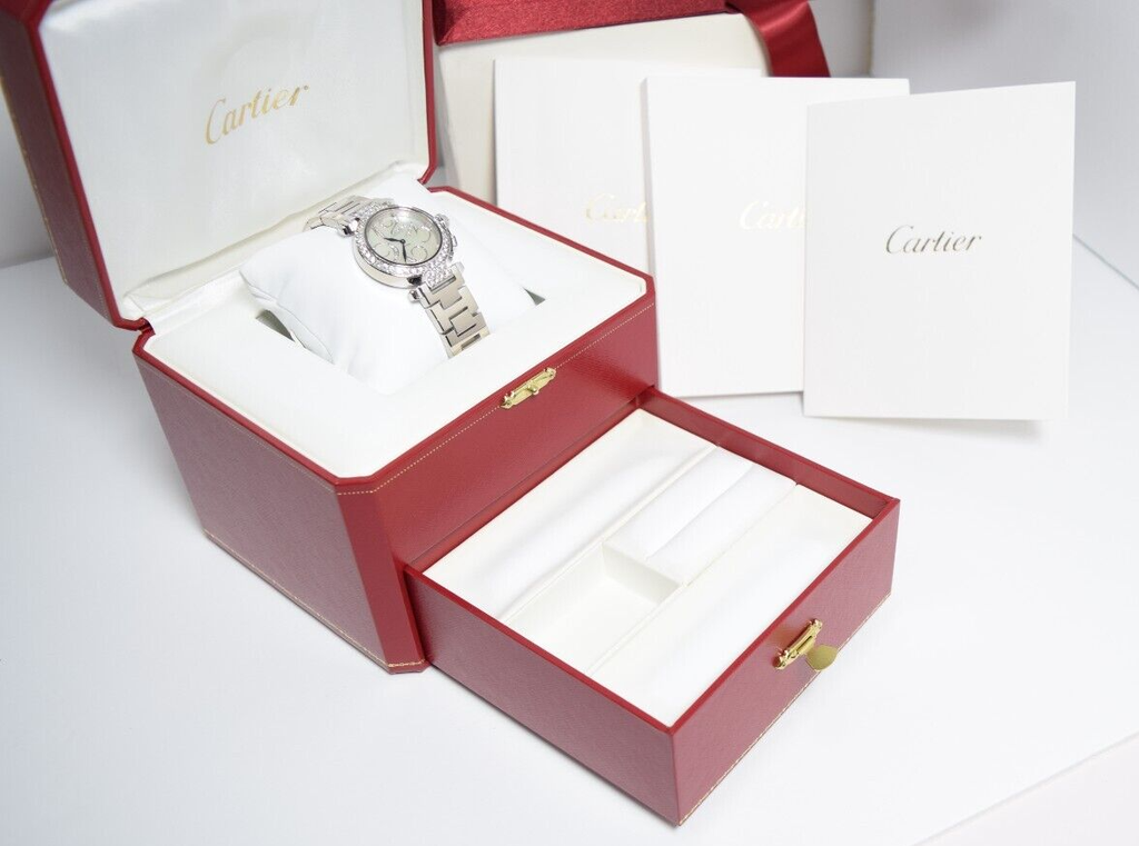 Pasha Cartier WJ12320G 32mm Watch 18k White Gold & Diamonds Box & Papers #17