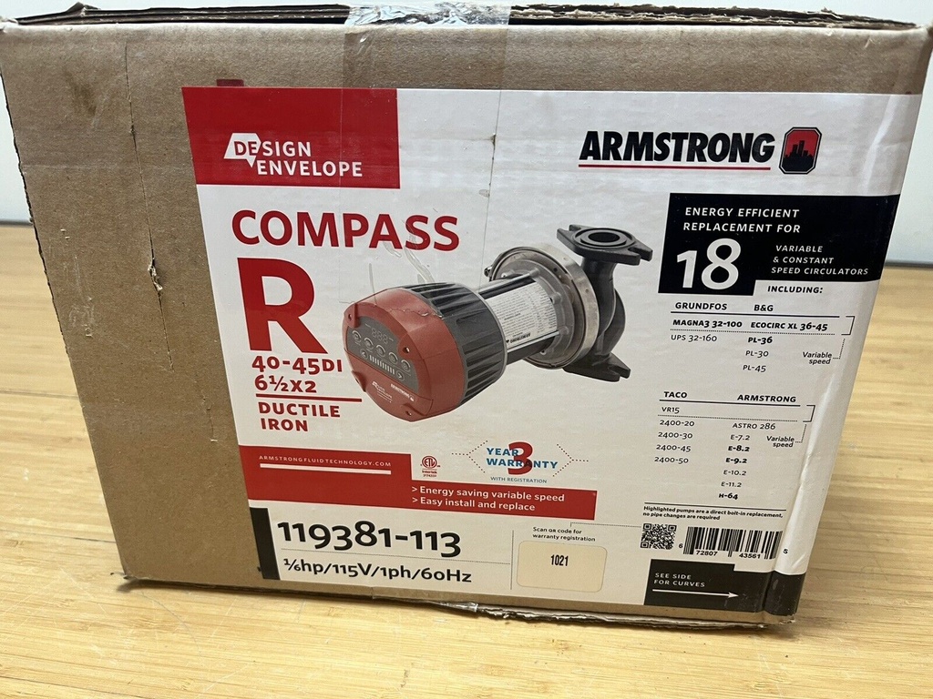 Armstrong 119381-113 R40-45DI Compass Circulating Pump Design Envelope Duct Iron #1