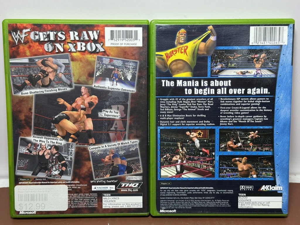 Xbox Wrestling Game Bundle – Legends of Wrestling & WWE RAW Complete CIB #1