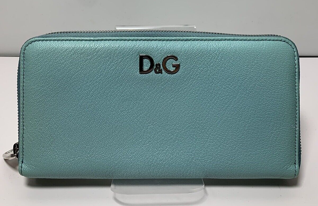 DOLCE & GABBANA Wallet Leather Small Zip Around Clutch Turquoise #1