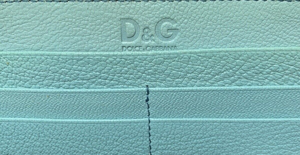 DOLCE & GABBANA Wallet Leather Small Zip Around Clutch Turquoise #4