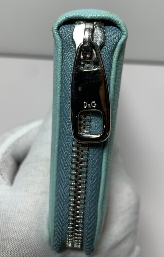 DOLCE & GABBANA Wallet Leather Small Zip Around Clutch Turquoise #6