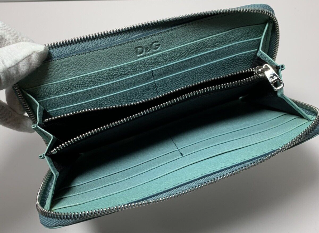 DOLCE & GABBANA Wallet Leather Small Zip Around Clutch Turquoise #9