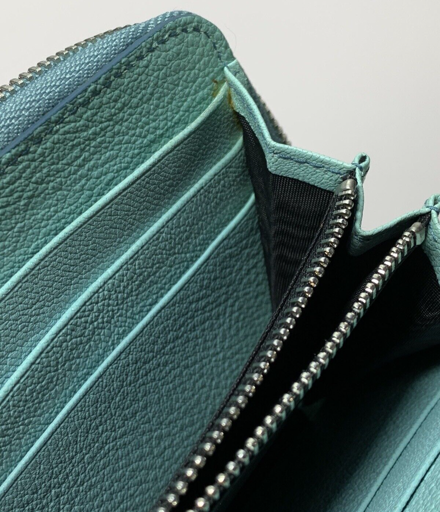 DOLCE & GABBANA Wallet Leather Small Zip Around Clutch Turquoise #13