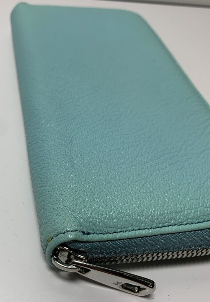 DOLCE & GABBANA Wallet Leather Small Zip Around Clutch Turquoise #20